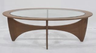 Victor Wilkins for G-Plan 'Astro' coffee table of oval form, glass top, teak body, 128cm x 42cm
