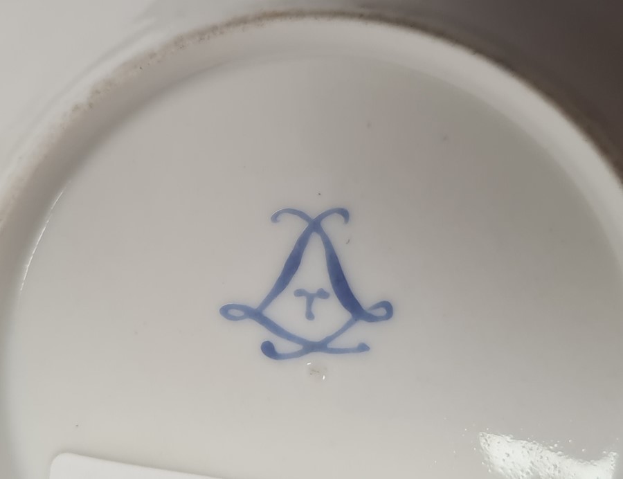 18th century Sevres porcelain saucer, the royal blue ground with gilded C-scroll border, ribbon - Image 2 of 2