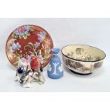 A Goebel model of a robin, a bluetit and other birds, a Wedgwood blue lustreware miniature vase, a