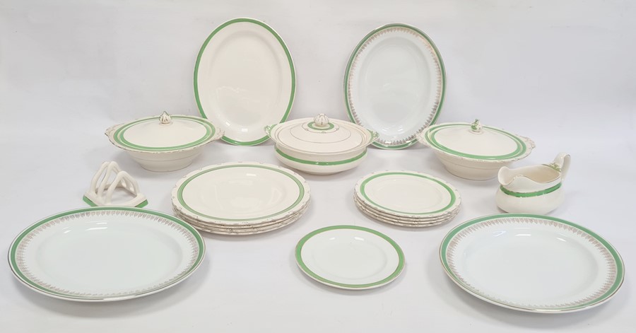 H&K Tunstall part dinner service with gilt highlights and green border, no.2027 to base