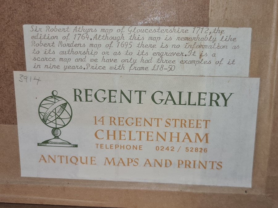 After Robert Morden, colour map of Glostershire AD1712, labelled to reverse 'Regent Gallery, 14 - Image 2 of 4