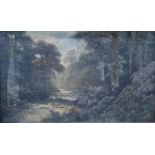 Possibly 19th century Oil on panel River through woodland, indistinctly signed lower left
