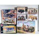 Airfix 'WMIK land rover '1:48, Bronko models British light truck, Airfix 'Martin B26C Marauder' box,