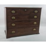 19th century mahogany chest of three short over three long drawers, to bracket feet, 115cm x 90cm