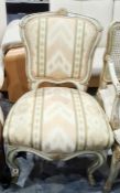 French Louis XV-style bedroom chair with cream and gilt painted frame, upholstered seat and back