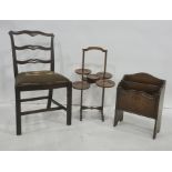 Single chair with needlework upholstered seat, a three-tier folding cakestand and a magazine rack (