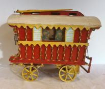 Colourful painted wood model gypsy caravan, 41cm wide