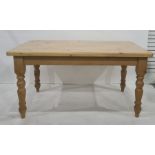 20th century rectangular pine dining table on turned supports and four beech-framed chairs (5)