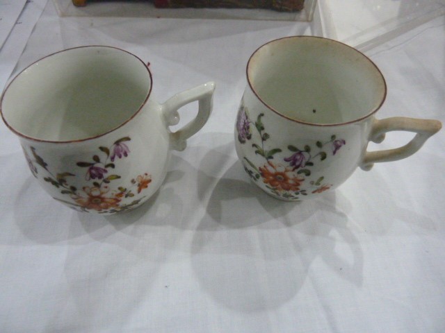 18th century English porcelain teapot, floral spray and butterfly decorated (lid missing) and a - Image 2 of 8