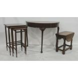 20th century D-end mahogany hall table, a nest of three tables and a coffee table (3)