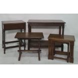 Nest of three tables, a coffee table, an oak canteen and a two-tier rectangular side table (4)