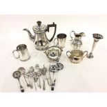 EPNS baluster coffee pot with gadrooned borders, EPNS baluster cream jug, spill vase, sugar basket