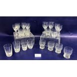 Set of six etched sherry glasses by Stuart, fern decorated with five matching wines, five various