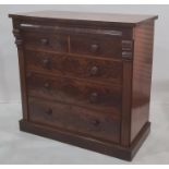 19th century mahogany chest of drawers, the rectangular top above cushion drawer, two short, three