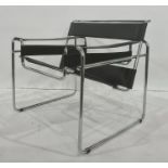 Wassily-style black leather and tubular metal open armchair Condition ReportThere is some wear to