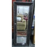 Modern rectangular mirror with bevelled edge plate, glass frame, 46cm x 122cm