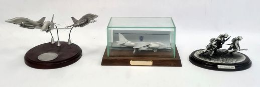 Pewter model of Harrier 1982, scale model 'reds on high' and scale pewter sculpture 'storming the