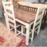 Modern stained oak topped and cream painted base rectangular table from Cotswold Living and three