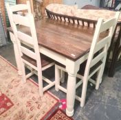 Modern stained oak topped and cream painted base rectangular table from Cotswold Living and three