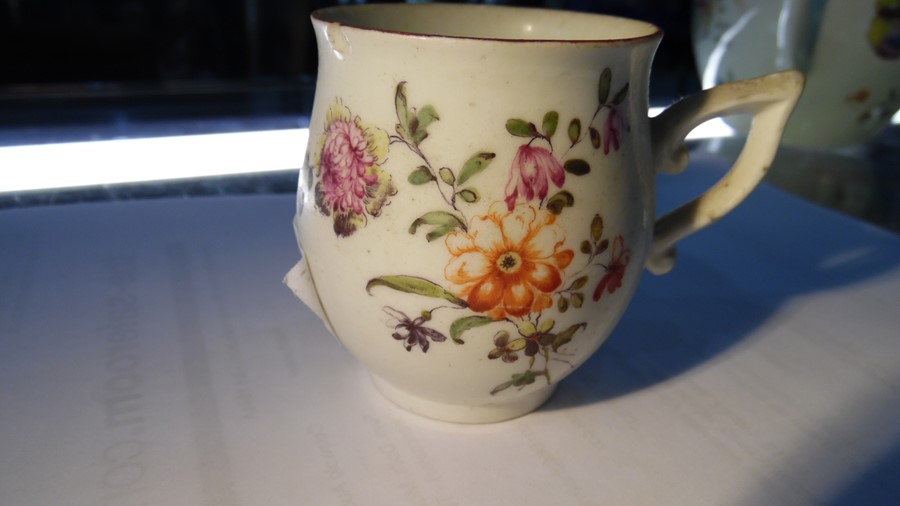 18th century English porcelain teapot, floral spray and butterfly decorated (lid missing) and a - Image 6 of 8