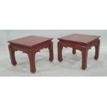 Pair of square coffee tables in the Chinese taste, painted red (ex Christies lot 838 from sale