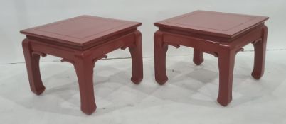 Pair of square coffee tables in the Chinese taste, painted red (ex Christies lot 838 from sale