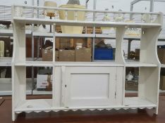 White painted wall-hanging shelving unit with cupboard Condition ReportDimensions are H55cm x