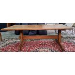 20th century oak dining table with rectangular top, on trestle-style base, top 214.5cm x 97.5cm