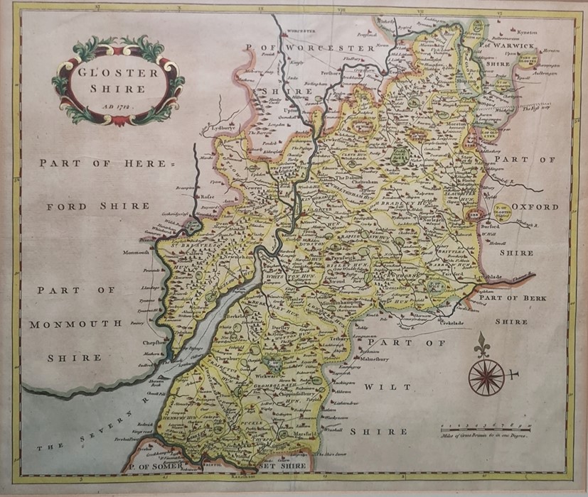After Robert Morden, colour map of Glostershire AD1712, labelled to reverse 'Regent Gallery, 14 - Image 4 of 4