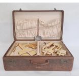 1930's American fitted leather travelling case with watered silk lining and pin tray fitted with