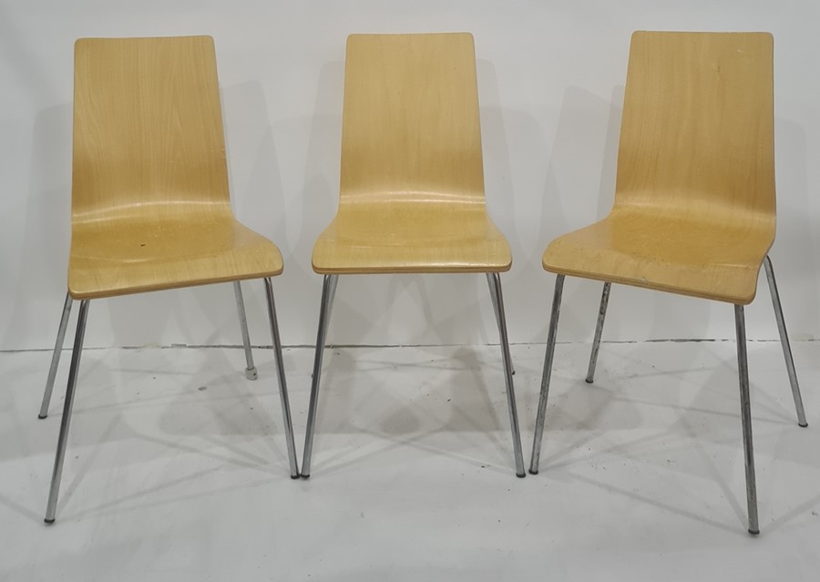 Set of four modern plywood chairs on chrome bases (4)