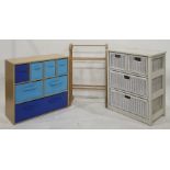 Modern wicker chest of two short over two long drawers, a beech towel airer and a further chest with
