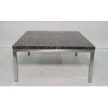 Square coffee table with black marble top, on metal base, 68.5cm x 33.5cm