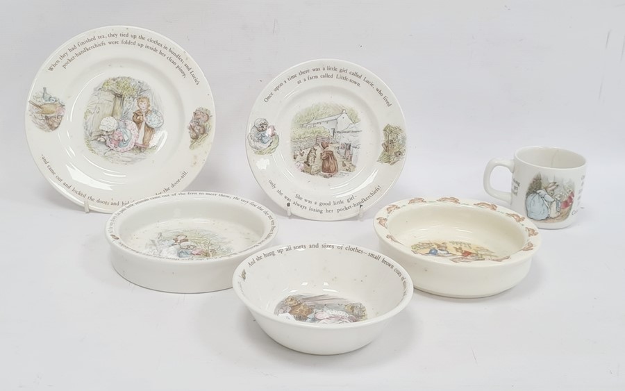 Royal Doulton 'Bunnykins' baby dish and five pieces of Wedgwood 'Beatrix Potter' nursery ware (6)
