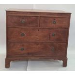 19th century mahogany chest of two short over two long drawers, bracket feet, 97cm x 88cm