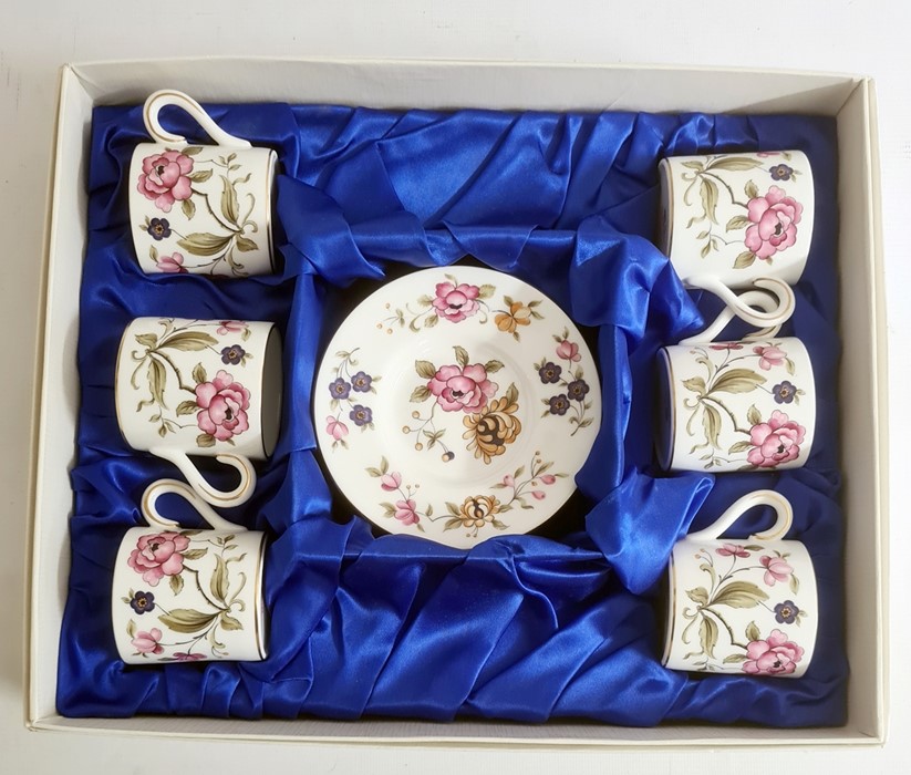 Set of six Coalport 'San Remo' china coffee cans and saucers in presentation box