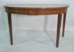 19th century demi-lune side table in mahogany, with inlaid frieze, on square section inlaid legs