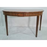 19th century demi-lune side table in mahogany, with inlaid frieze, on square section inlaid legs