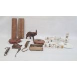 Small quantity Goss and other crested china, two old surveyors tapes, leather-bound, two old brass-