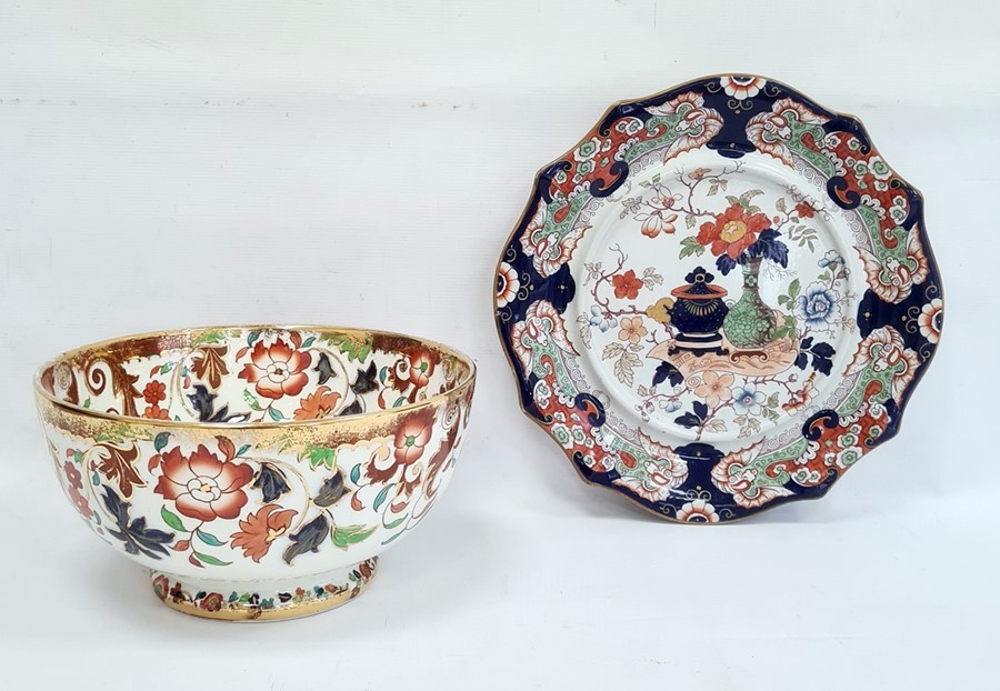 Ironstone china serving plate, Imari colour patterned, marked to base and no.266 and an Ironstone