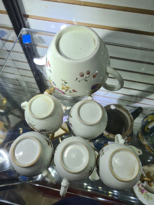 18th century English porcelain teapot, floral spray and butterfly decorated (lid missing) and a - Image 8 of 8