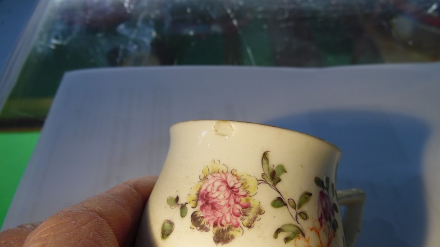 18th century English porcelain teapot, floral spray and butterfly decorated (lid missing) and a - Image 7 of 8