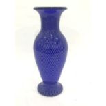 St Louis limited edition glass vase, baluster-shape, blue and white trellis design, with gilt