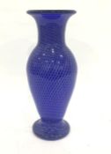 St Louis limited edition glass vase, baluster-shape, blue and white trellis design, with gilt