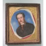19th century school Watercolour on ivory Head and shoulders portrait of a gentleman in clack suit,