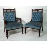 Late 19th/early 20th century armchair and further chair, carved top rail, fluted decoration,