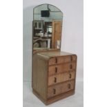 20th century oak Art Deco dressing chest and wardrobe, with bakelite handles, quarter cut oak