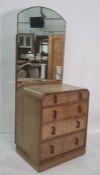 20th century oak Art Deco dressing chest and wardrobe, with bakelite handles, quarter cut oak