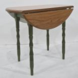 Modern drop-leaf breakfast table with green painted turned legs, the top 45cm x 45cm (extended)