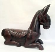 Large dark red stained wood and carved model horse / donkey, possibly South American, with carved